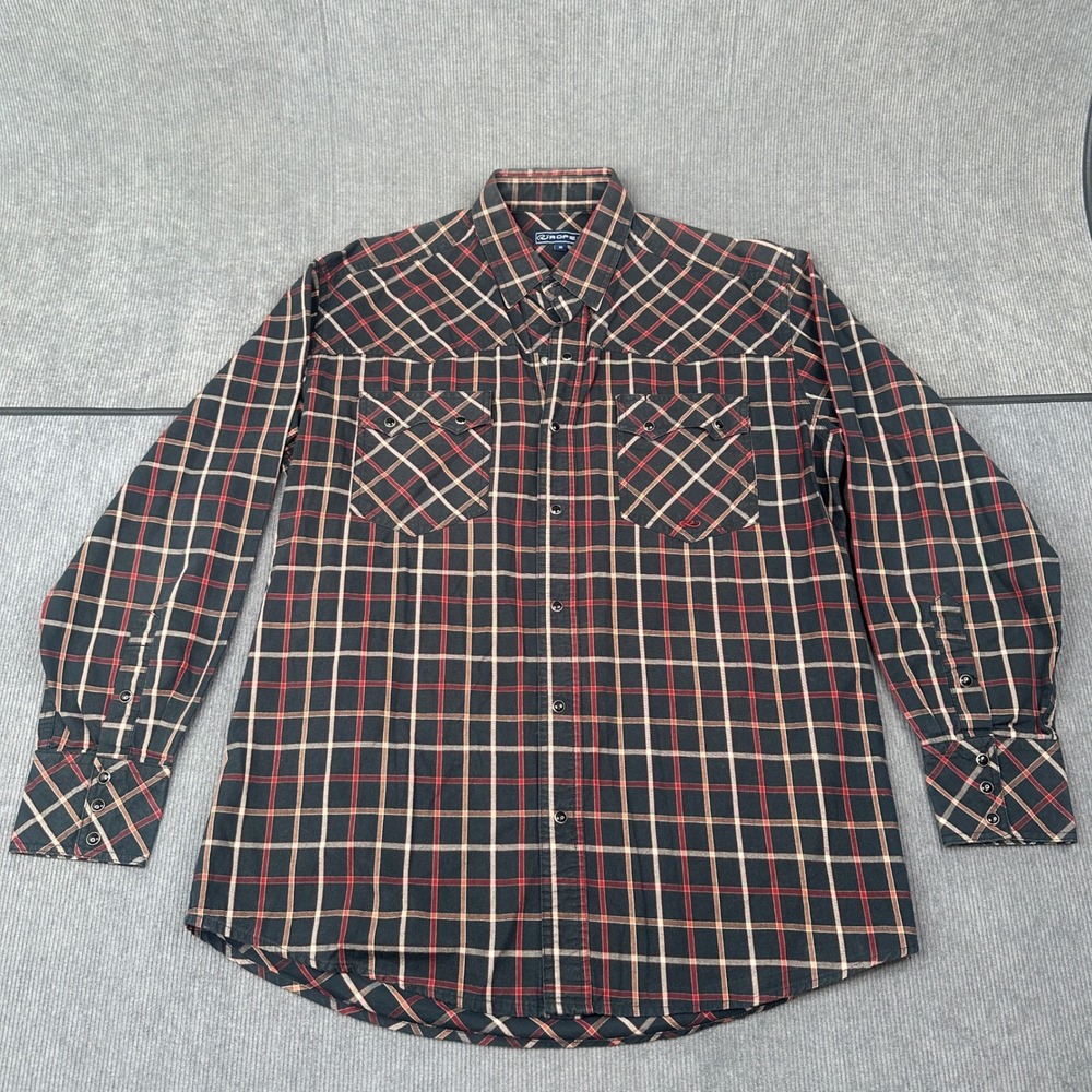 Roper Mens Plaid Western Snap Y2K Shirt Black Red Tan Long Sleeve Cotton Size M